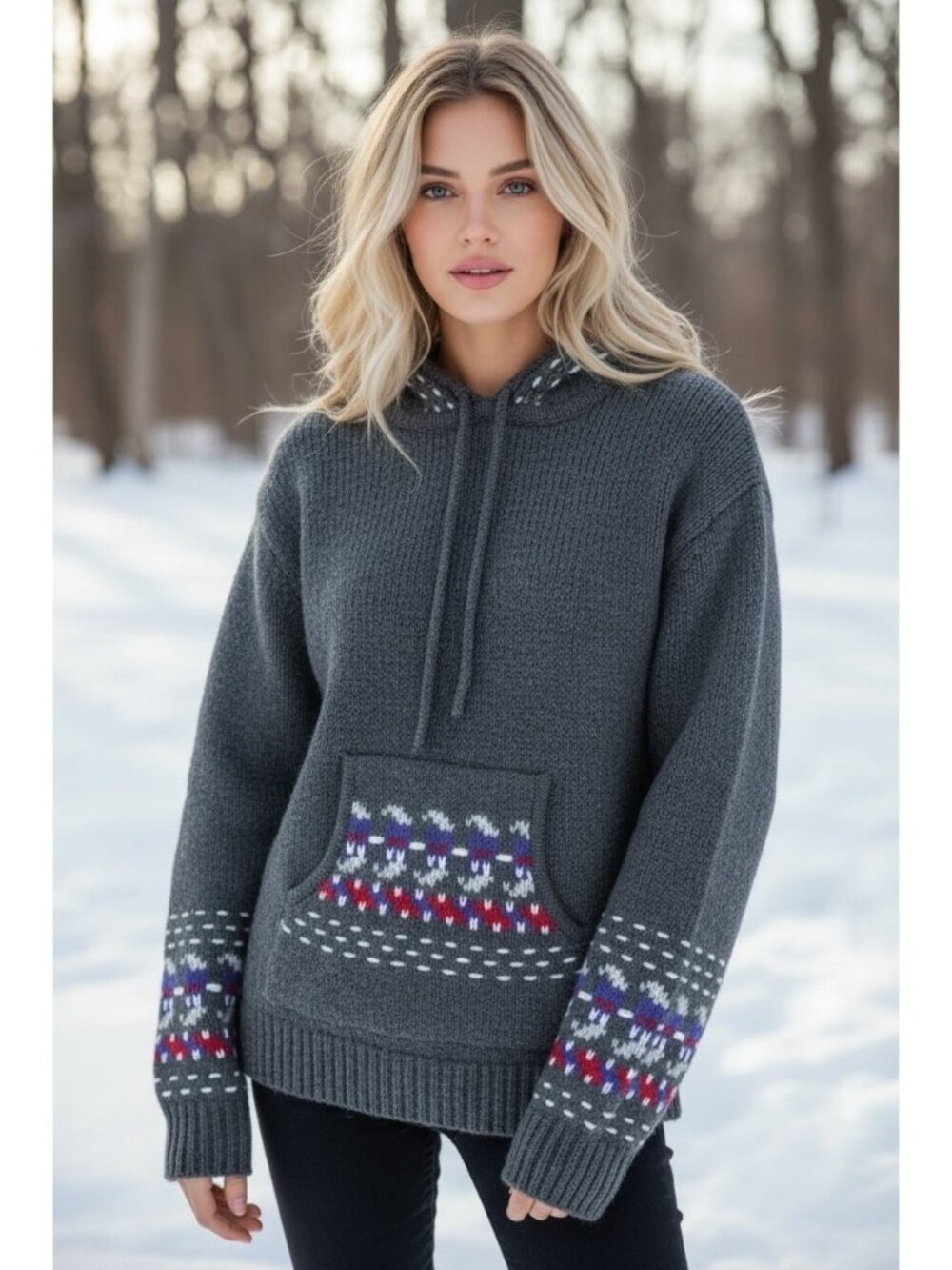 Vintage Field Gear Shetland Wool Hooded Sweater Charcoal Gray Fair Isle Size L